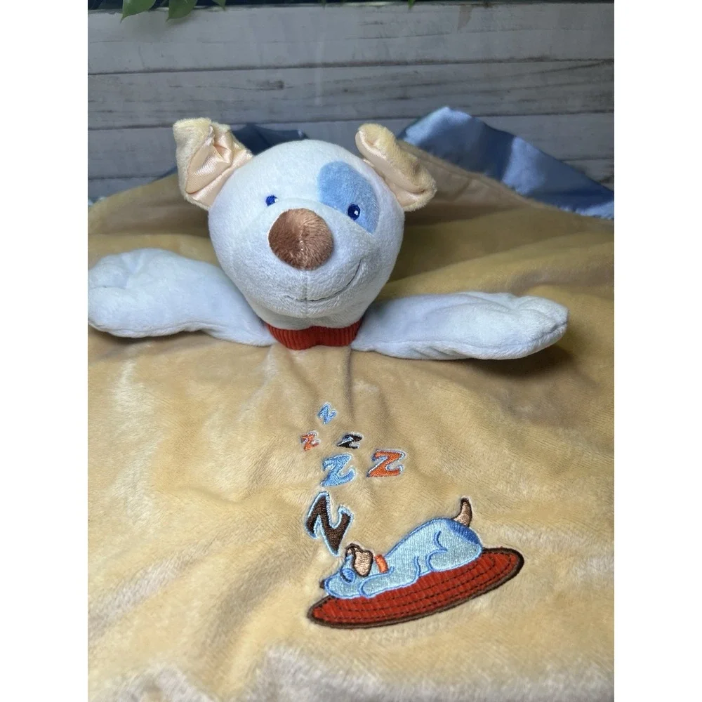 MARY MEYER Sleeping Puppy Dog ZZZZ Brown Blue Striped Lovey Security Blanket